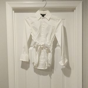 WHBM white blouse with front bow tie